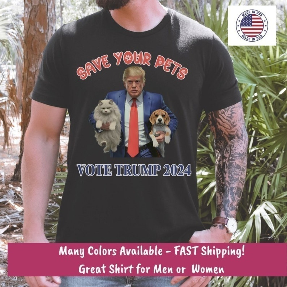 Funny Trump 2024 Animal Lover Cat Dog Meme Unisex Graphic T-Shirt